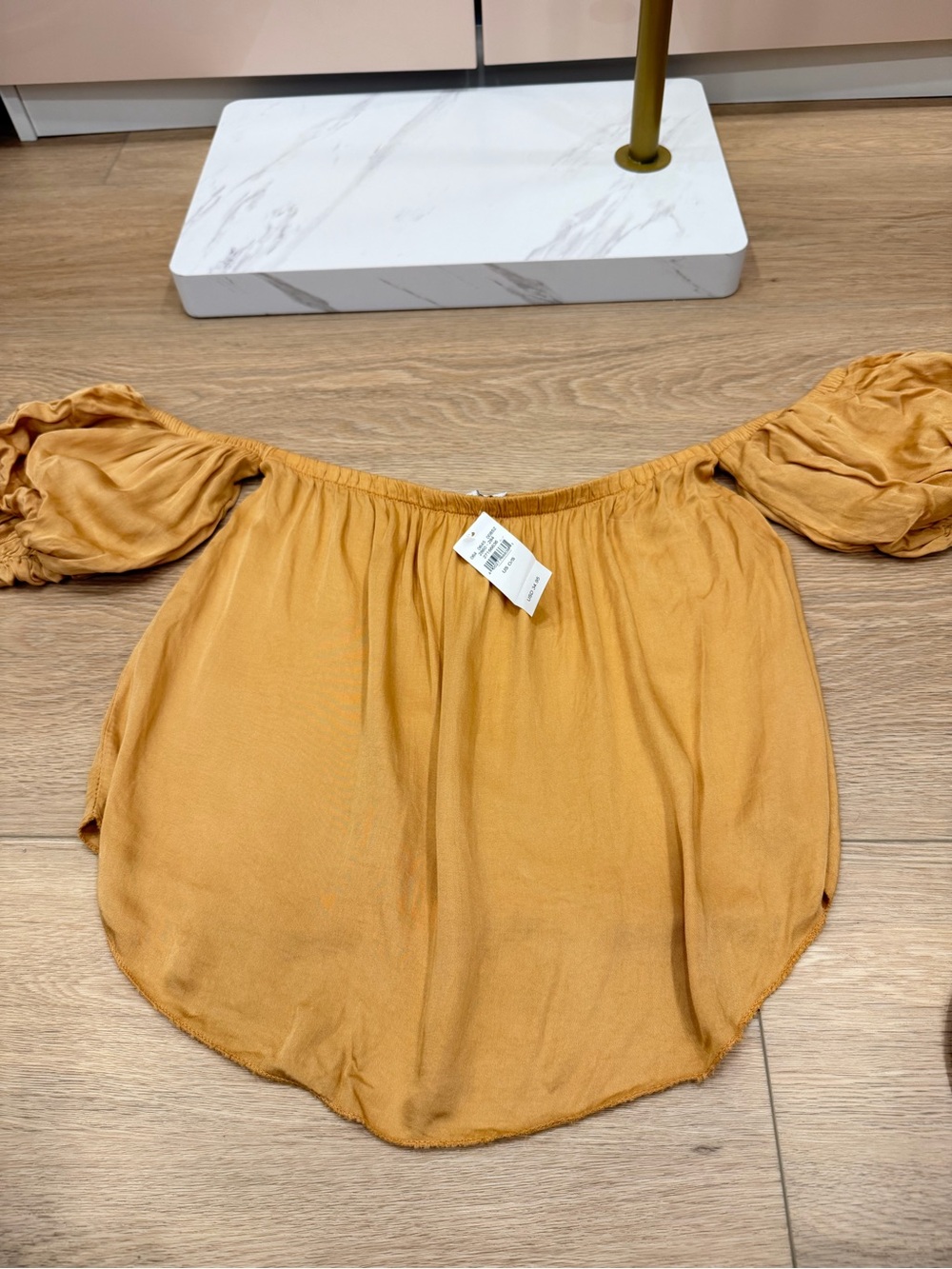 Women's Off-Shoulder Puff Sleeve Crop Top - Mustard